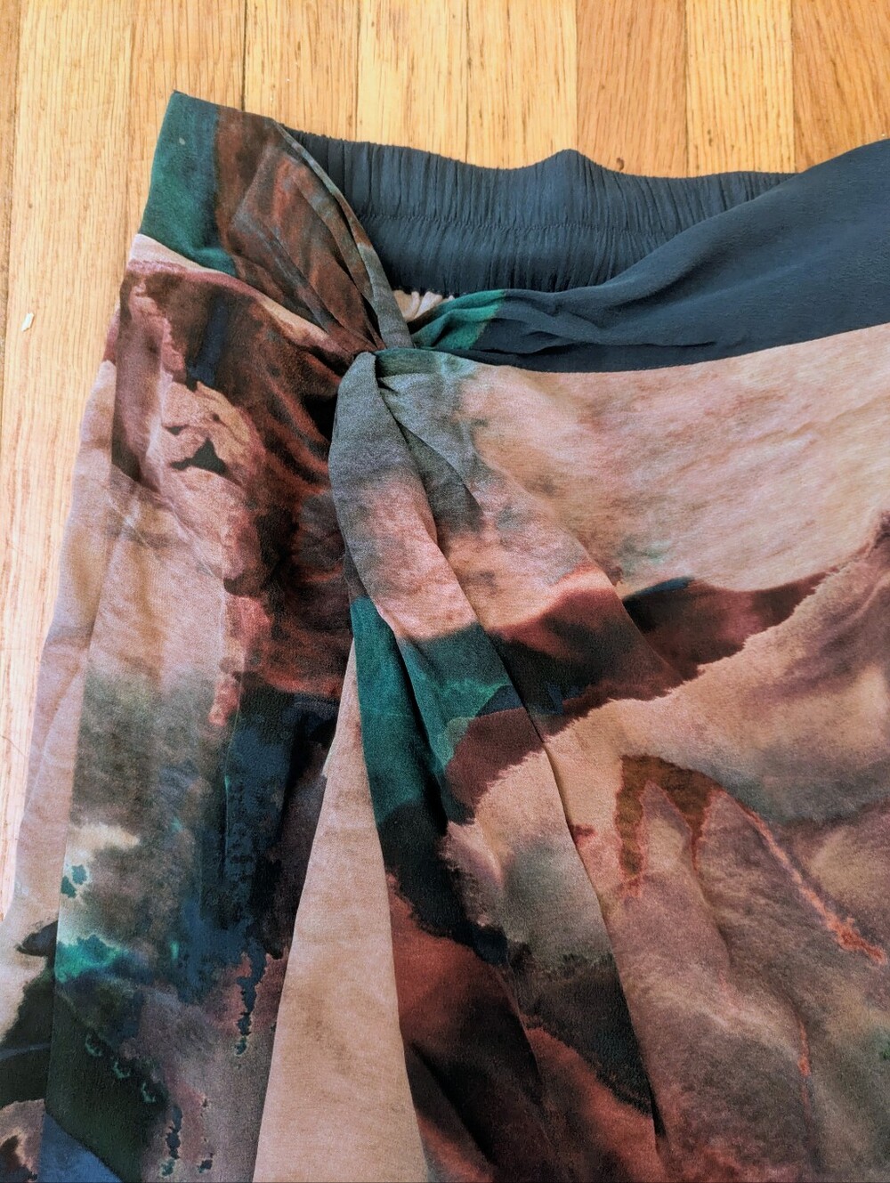 NWT Poetry Teal storm 100% silk midi skirt abstract watercolor print Size 6 - Picture 5 of 10